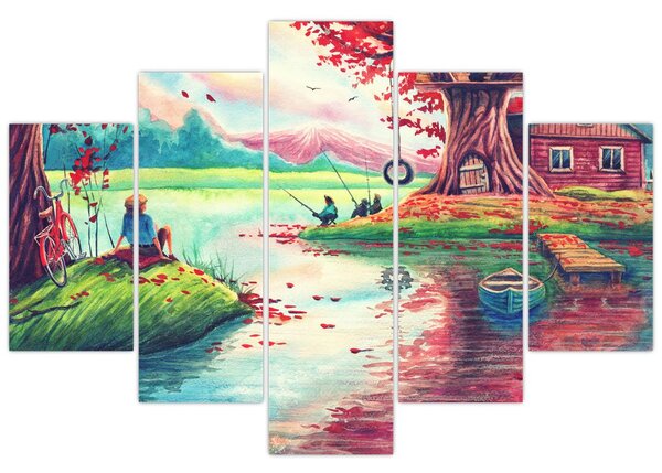 Slika - Akvarel, Zaliv v gorski vasi (150x105 cm)