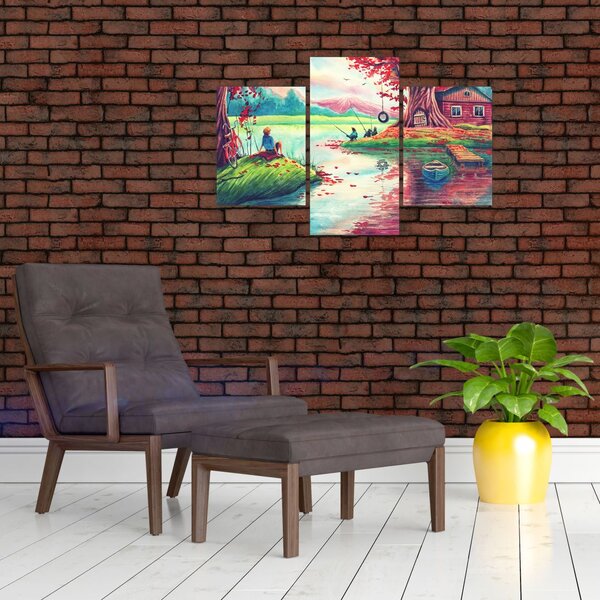 Slika - Akvarel, Zaliv v gorski vasi (90x60 cm)