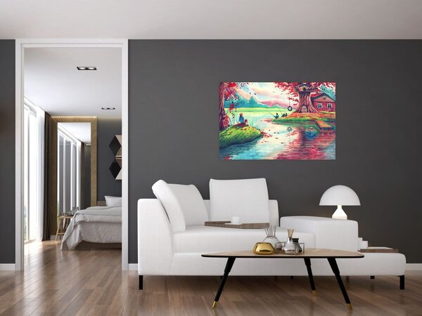 Slika - Akvarel, Zaliv v gorski vasi (90x60 cm)