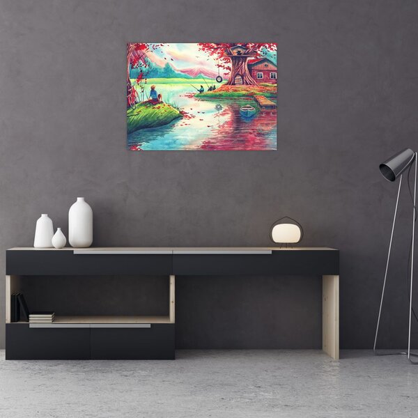 Slika - Akvarel, Zaliv v gorski vasi (70x50 cm)