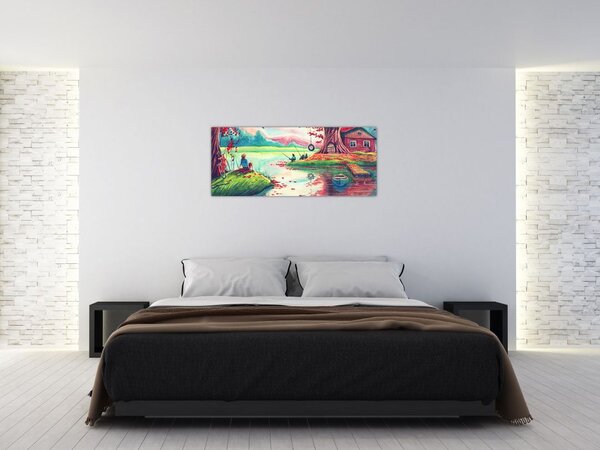 Slika - Akvarel, Zaliv v gorski vasi (120x50 cm)
