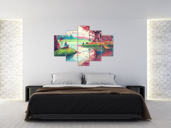 Slika - Akvarel, Zaliv v gorski vasi (150x105 cm)