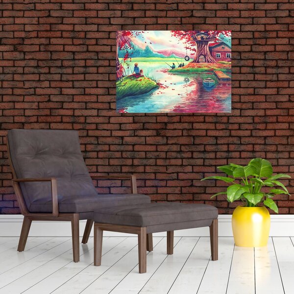 Slika - Akvarel, Zaliv v gorski vasi (70x50 cm)