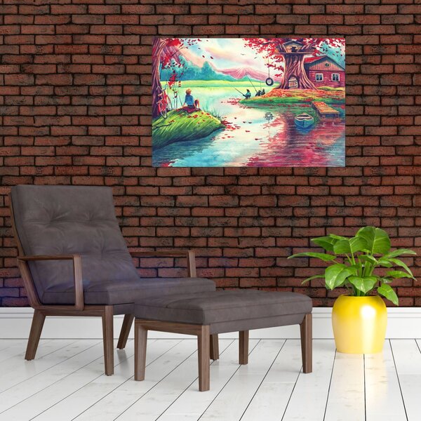 Slika - Akvarel, Zaliv v gorski vasi (90x60 cm)