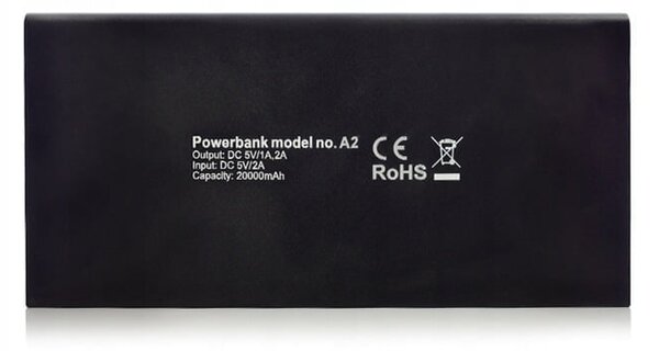 USB 2x PowerBank 20000Mah + LED svjetiljka tanka crna
