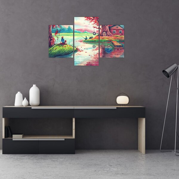 Slika - Akvarel, Zaliv v gorski vasi (90x60 cm)