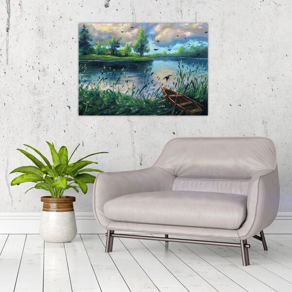 Slika - Oljna slika, Zgodnji poletni večer ob jezeru (70x50 cm)