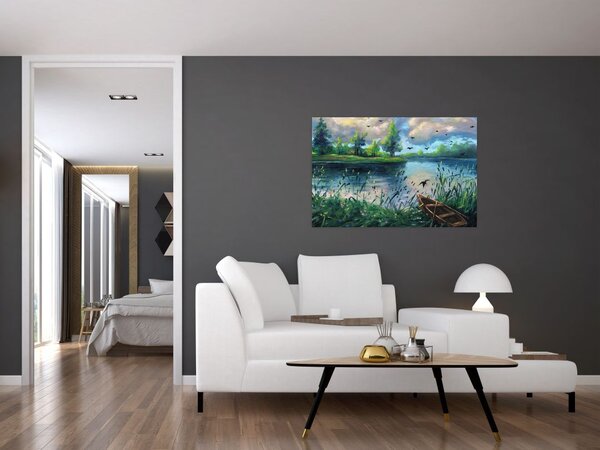 Slika - Oljna slika, Zgodnji poletni večer ob jezeru (90x60 cm)