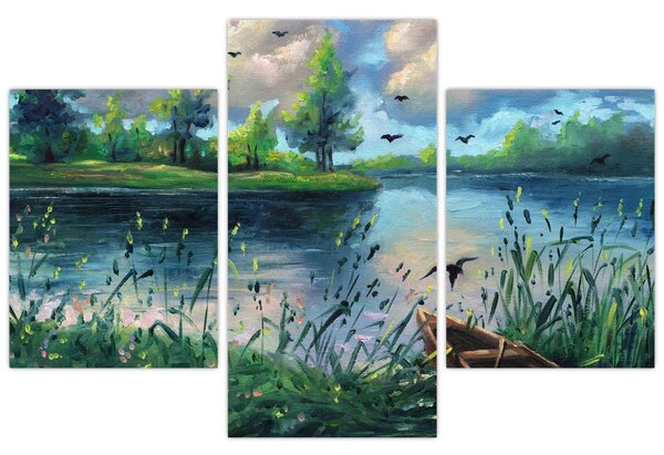 Slika - Oljna slika, Zgodnji poletni večer ob jezeru (90x60 cm)