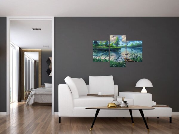 Slika - Oljna slika, Zgodnji poletni večer ob jezeru (90x60 cm)