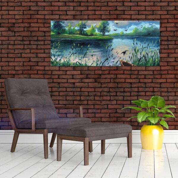 Slika - Oljna slika, Zgodnji poletni večer ob jezeru (120x50 cm)