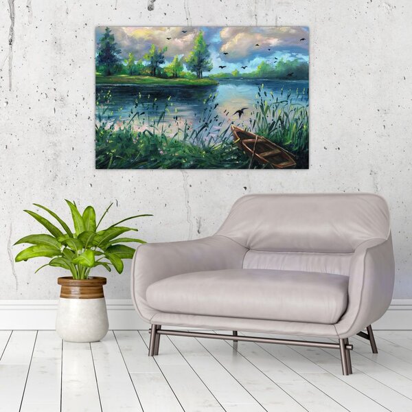 Slika - Oljna slika, Zgodnji poletni večer ob jezeru (90x60 cm)