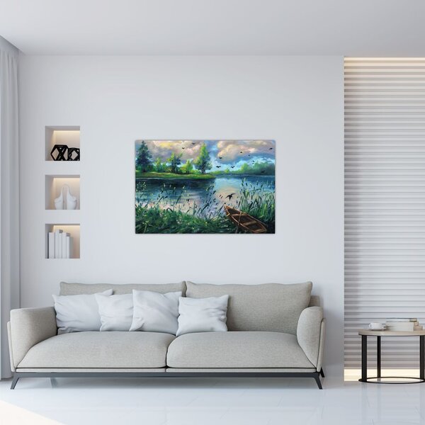 Slika - Oljna slika, Zgodnji poletni večer ob jezeru (90x60 cm)