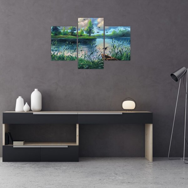 Slika - Oljna slika, Zgodnji poletni večer ob jezeru (90x60 cm)