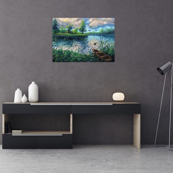Slika - Oljna slika, Zgodnji poletni večer ob jezeru (70x50 cm)