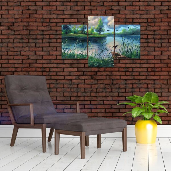 Slika - Oljna slika, Zgodnji poletni večer ob jezeru (90x60 cm)
