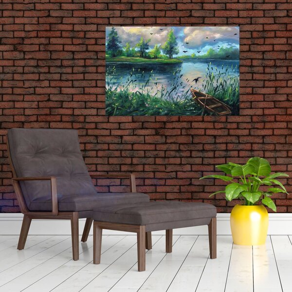 Slika - Oljna slika, Zgodnji poletni večer ob jezeru (90x60 cm)
