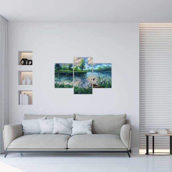 Slika - Oljna slika, Zgodnji poletni večer ob jezeru (90x60 cm)
