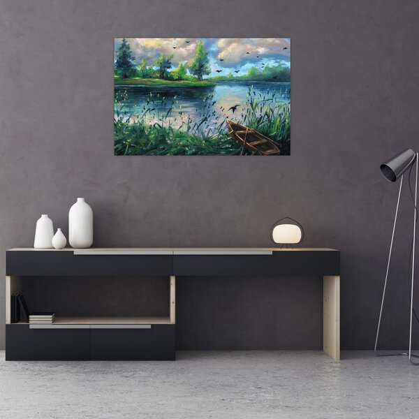 Slika - Oljna slika, Zgodnji poletni večer ob jezeru (90x60 cm)