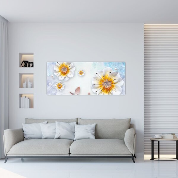 Slika - Kompozicija z rožami in metulji (120x50 cm)