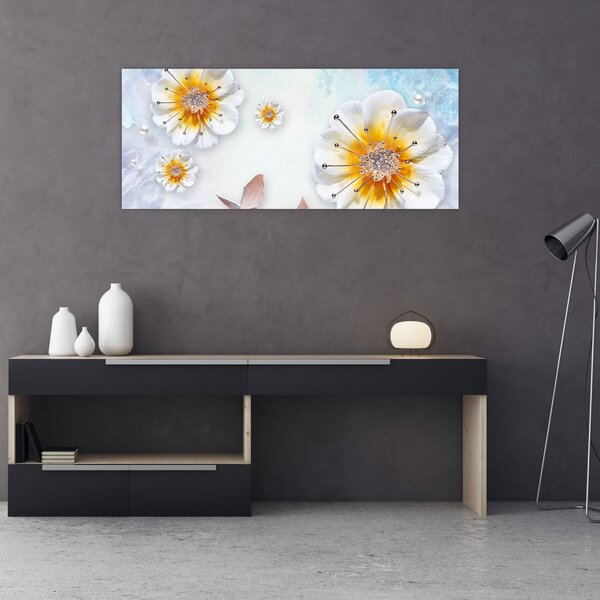 Slika - Kompozicija z rožami in metulji (120x50 cm)