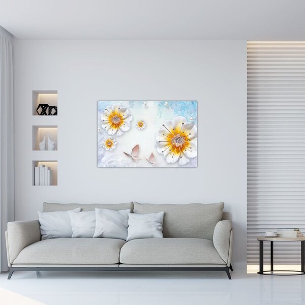 Slika - Kompozicija z rožami in metulji (90x60 cm)