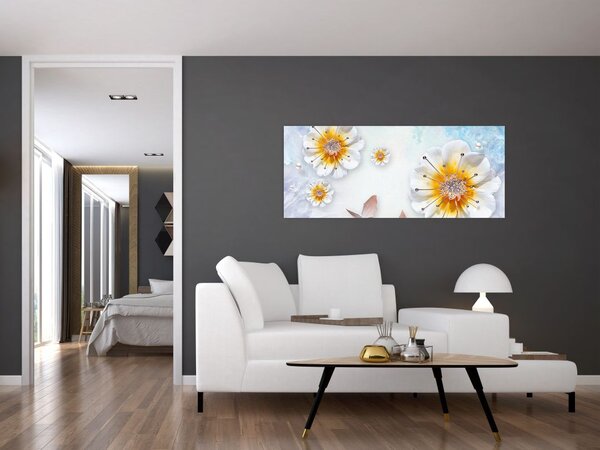 Slika - Kompozicija z rožami in metulji (120x50 cm)