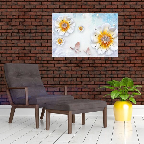 Slika - Kompozicija z rožami in metulji (90x60 cm)