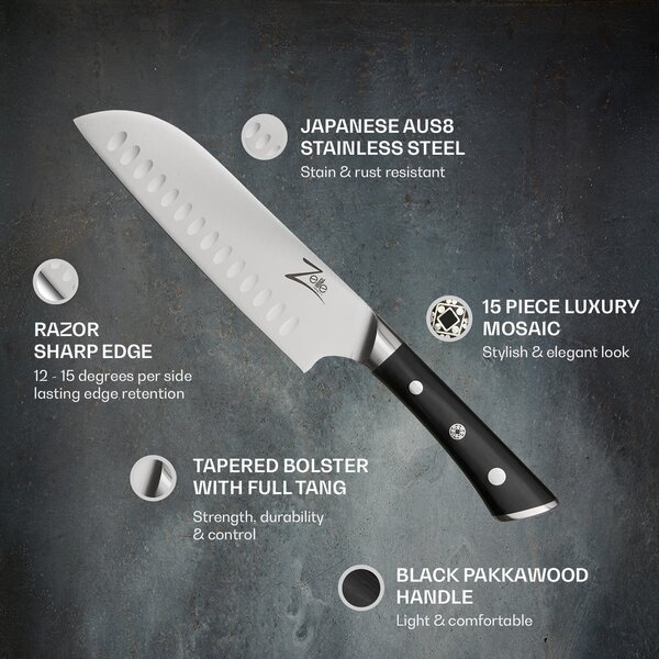 Zelite Infinity by Klarstein Razor-Edge serija, 7" santoku nož, 59 HRC, nehrđajući čelik