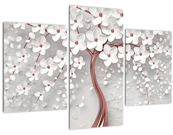 Slika belega drevesa s cvetovi, rožnato zlato (90x60 cm)