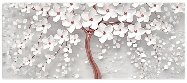 Slika belega drevesa s cvetovi, rožnato zlato (120x50 cm)