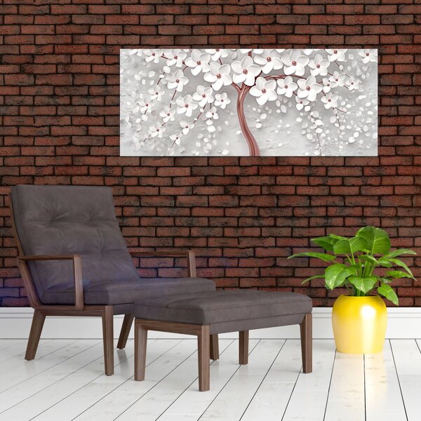 Slika belega drevesa s cvetovi, rožnato zlato (120x50 cm)