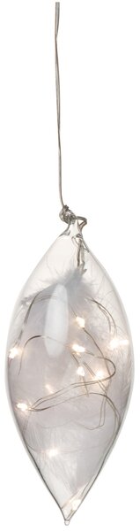 LED stakleni ukras s perjem, veliki (19 cm)