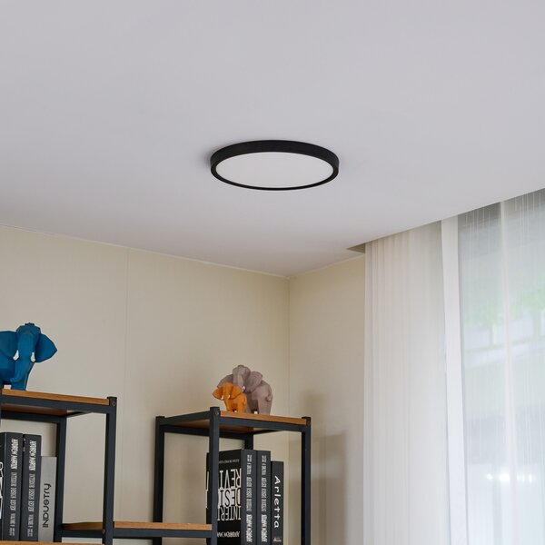 Lindby LED stropna svjetiljka Pravin, Ø 30 cm, 3.000 K, crna, Crno, Dnevni boravak/blagovaonica, Plastika