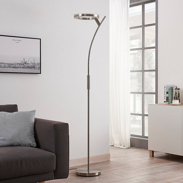 Lindby LED podna lampa Darion, siva, metalna, prigušiva, 180cm, prigušiva, Sivo, Dnevni boravak/blagovaonica, Metal