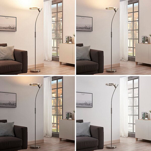 Lindby LED podna lampa Darion, siva, metalna, prigušiva, 180cm, prigušiva, Sivo, Dnevni boravak/blagovaonica, Metal