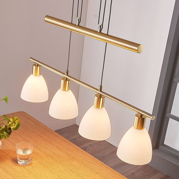 Lindby viseća lampa Simeon, boja mesinga, staklo, 73 cm, E14, prigušiva, Zlato / mjed, Dnevni boravak/blagovaonica, Staklo