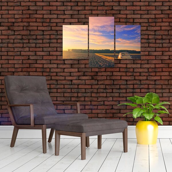 Slika žutog automobila u polju (90x60 cm)