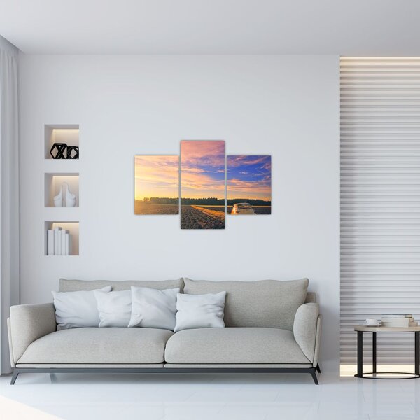 Slika žutog automobila u polju (90x60 cm)
