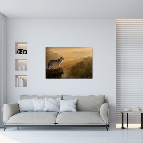 Slika vuka na stijeni (90x60 cm)