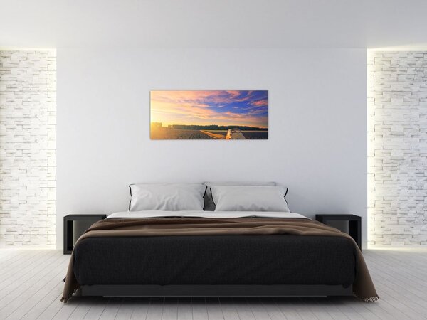 Slika žutog automobila u polju (120x50 cm)