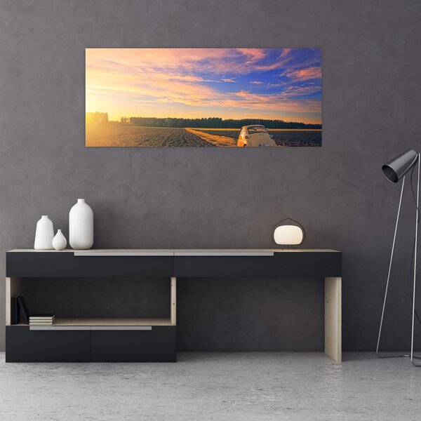 Slika žutog automobila u polju (120x50 cm)