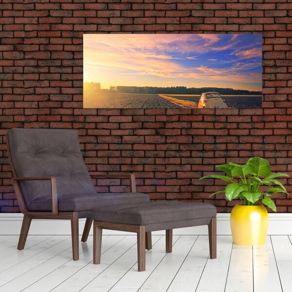 Slika žutog automobila u polju (120x50 cm)