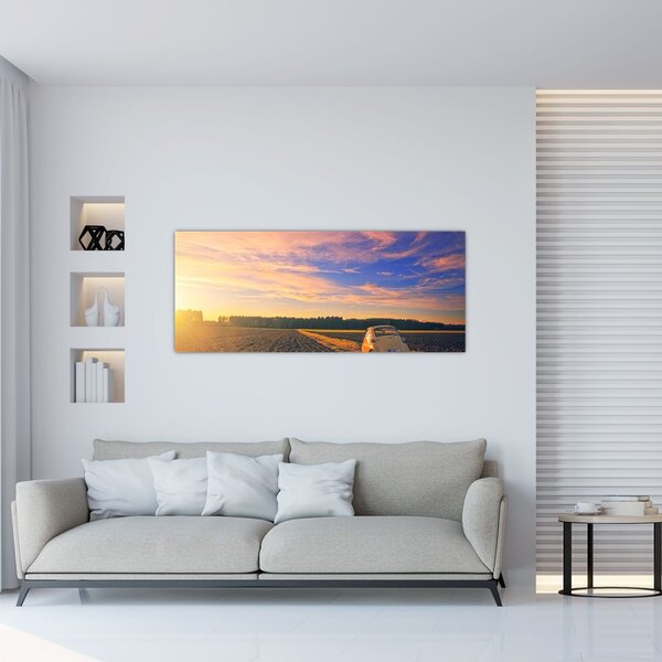 Slika žutog automobila u polju (120x50 cm)