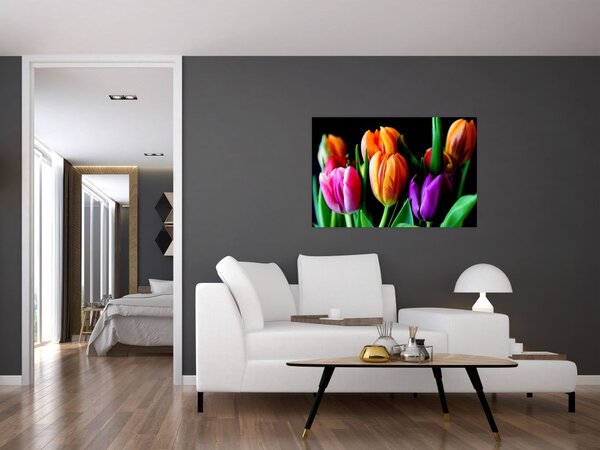 Slika tulipana na crnoj pozadini (90x60 cm)