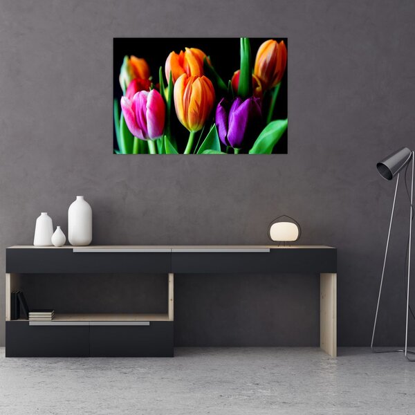 Slika tulipana na crnoj pozadini (90x60 cm)