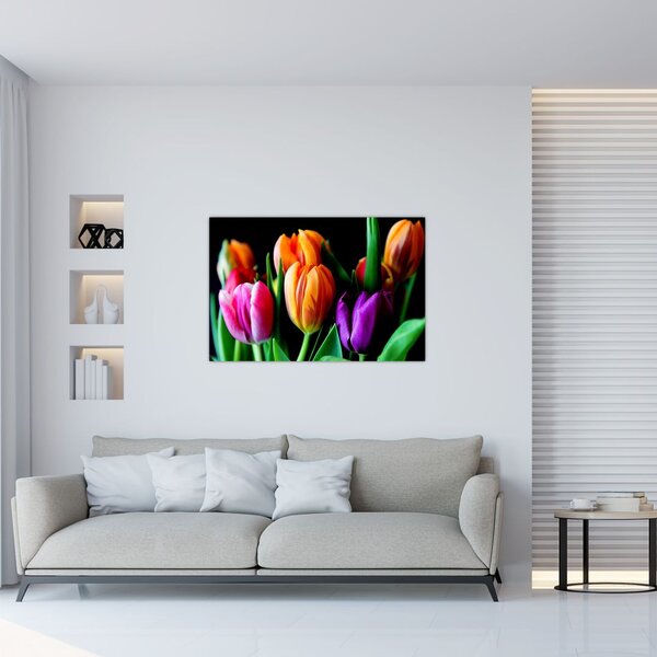 Slika tulipana na crnoj pozadini (90x60 cm)