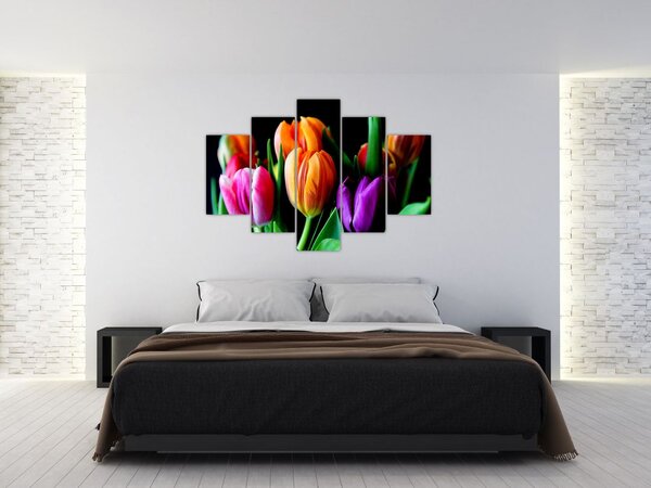 Slika tulipana na crnoj pozadini (150x105 cm)