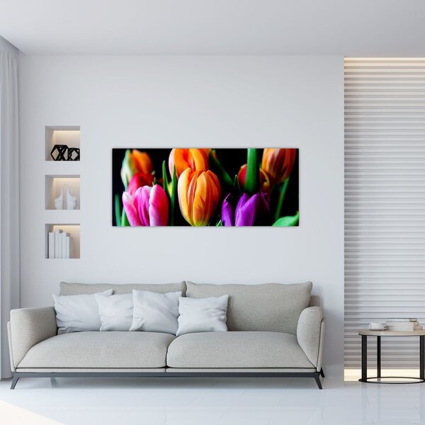 Slika tulipana na crnoj pozadini (120x50 cm)