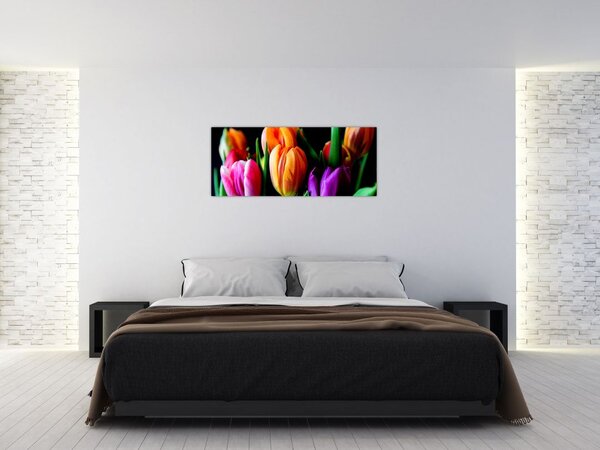 Slika tulipana na crnoj pozadini (120x50 cm)